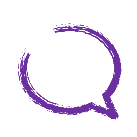 A violet dry brush speech bubble.