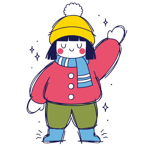 Nuri stands facing the viewer and waves hello with one raised hand.