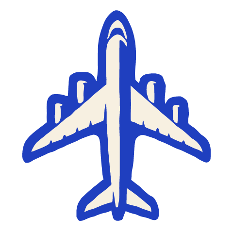 A blue airplane seen from above with swept wings and cut out windows.