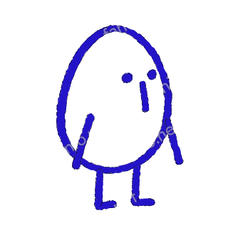 A child-like blue crayon doodle of a tall egg standing still on two short legs, its arms held down at its sides.