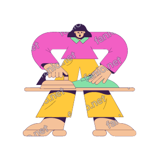 A flat pop illustration with a thin plum outline of a woman with a short dark bob pressing a mint shirt with an iron on an ironing board.