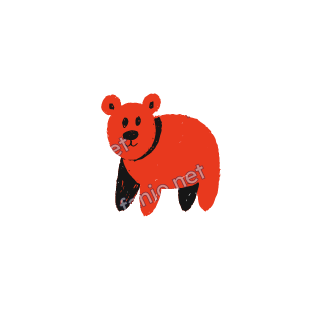 A soft red crayon doodle of a small bear standing with a black nose.