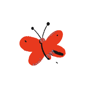 A soft red crayon doodle of a butterfly with wide wings and thin antennae.