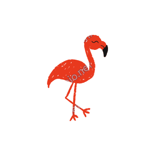 A soft red crayon doodle of a flamingo standing on thin legs.