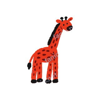 A soft red crayon doodle of a giraffe standing tall with a long neck and dark spots.