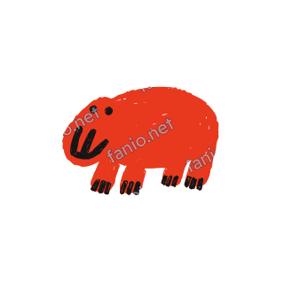 A soft red crayon doodle of a hippo walking with a big round body.