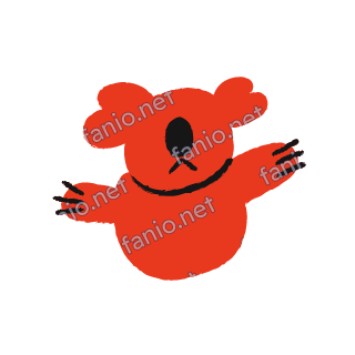 A soft red crayon doodle of a koala with big round ears and open arms.