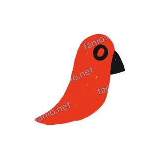 A soft red crayon doodle of a parrot with a round body and a black beak.