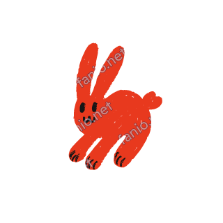 A soft red crayon doodle of a rabbit hopping with tall ears.