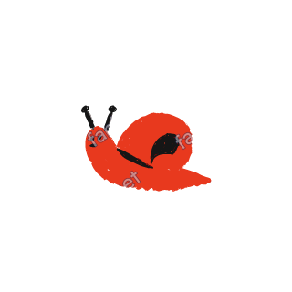 A soft red crayon doodle of a snail with a black spiral on its shell.