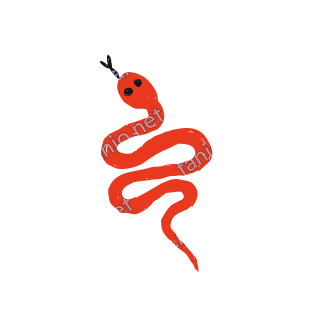 A soft red crayon doodle of a snake winding upward with a small tongue.