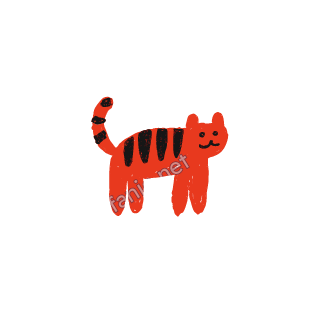 A soft red crayon doodle of a tiger standing with black stripes.