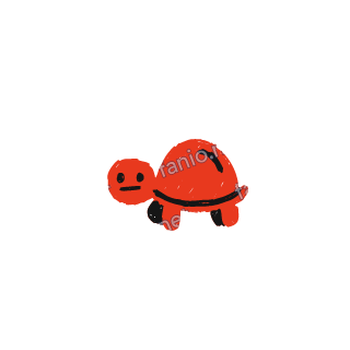 A soft red crayon doodle of a small turtle with a round shell.