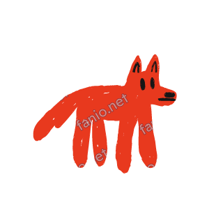 A soft red crayon doodle of a wolf standing with pointed ears and a long snout.