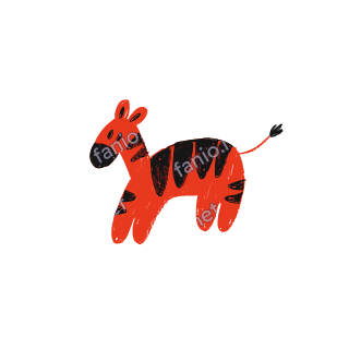 A soft red crayon doodle of a zebra walking with black stripes.