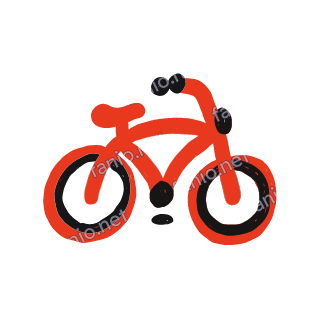 A red crayon bicycle seen from the side, with round wheels and a black saddle.