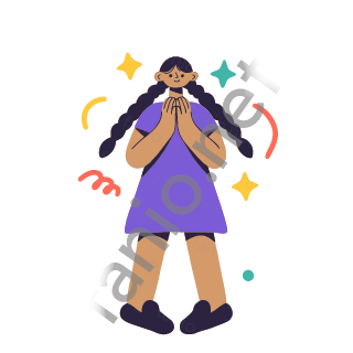 Dana claps her hands with a proud smile while small stars sparkle around her.