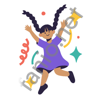 Dana jumps high with both arms raised in joy.
