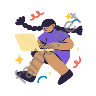 Dana sits on the floor and types on a small laptop, curious.