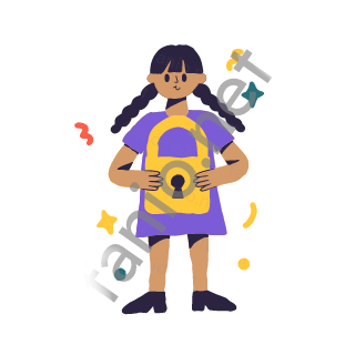 Dana holds a big golden padlock in both hands, protecting it.