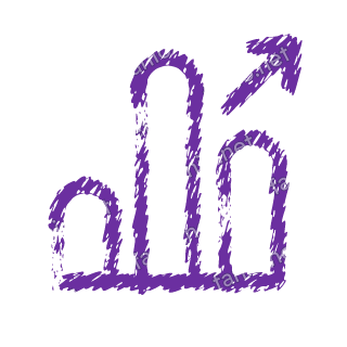 A violet dry brush bar chart with a rising arrow.