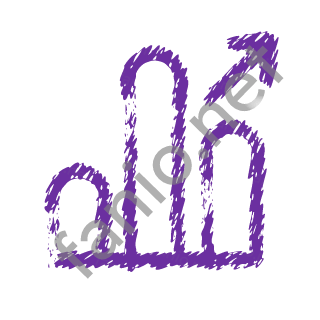 A violet dry brush bar chart with a rising arrow.