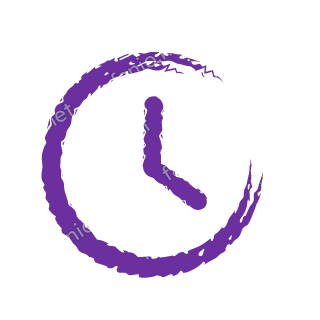 A violet dry brush clock face showing the hands.
