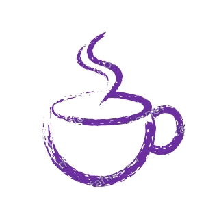 A violet dry brush steaming coffee cup.