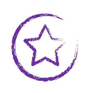 A violet dry brush coin with a star.