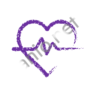 A violet dry brush heart with a pulse line.
