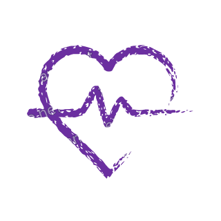 A violet dry brush heart with a pulse line.