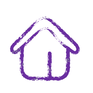 A violet dry brush house outline with a pitched roof.