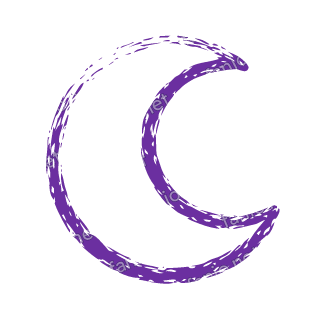 A violet dry brush crescent moon.