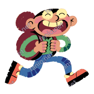 A cheerful student with a big green backpack strides along quickly, hands on the straps.