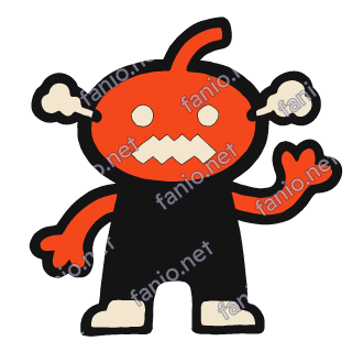 An angry red-orange tomato head with a curled stem, round cream eyes, a jagged cream mouth and cream steam puffs from both sides, on a black body with one arm waving and cream shoes.