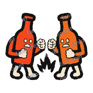 Two sauce bottles facing each other with raised cream fists, one red and one orange, both frowning, with a black spark burst between them.