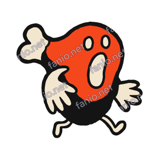 A red chicken drumstick with a cream bone end and a shocked open mouth, running on thin cream legs with both cream hands flung out.