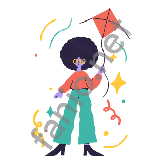 Lina flies a coral diamond kite on a thin string.