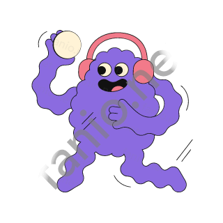 A fluffy purple monster wearing pink earmuffs raising a snowball in one hand to throw it.