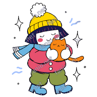 Nuri hugs a small orange cat and smiles.