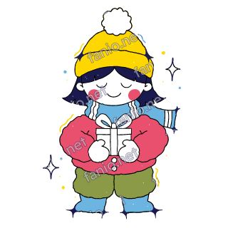 Nuri holds out a wrapped gift box with a ribbon bow.
