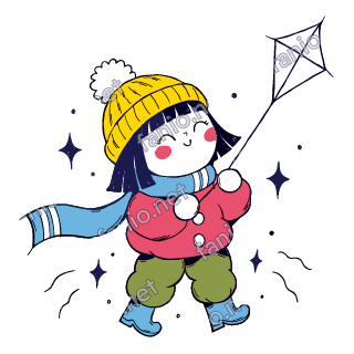 Nuri flies a kite on a long string and looks up.