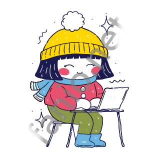 Nuri sits at a small desk and types on an open laptop.