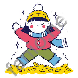 Nuri jumps high into a pile of autumn leaves with arms up.