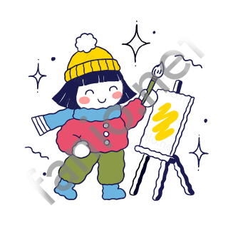 Nuri paints with a brush on a small easel.