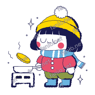 Nuri flips a pancake in a frying pan at a kitchen stove.