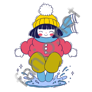 Nuri jumps into a small puddle with both boots and the water splashes.