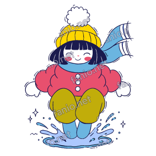 Nuri jumps into a small puddle with both boots and the water splashes.