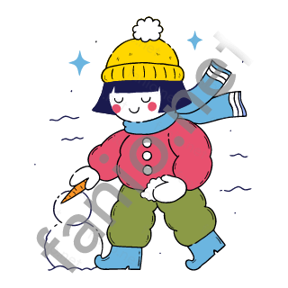 Nuri builds a small snowman and gives it an orange nose.