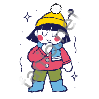 Nuri thinks with one mitten at the chin under a small question mark.